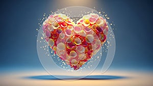 Heart-shaped composition of glowing orbs