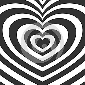 Heart-shaped concentric stripes vector background.