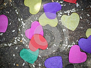 Heart-shaped confetti and rice - live the newlyweds