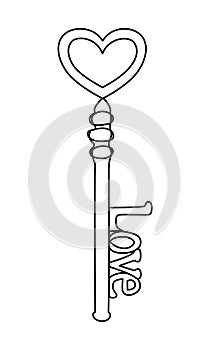 Heart shaped continuous line key icon. Vector minimalist illustration for valentines day, anniversary, engagement party