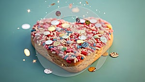 Heart-shaped cookie with colorful sprinkles