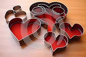 heart-shaped cookie cutter set with various sizes, festive Valentine\'s Day activity. AI Generated