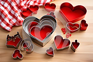 heart-shaped cookie cutter set with various sizes, festive Valentine\'s Day activity. AI Generated