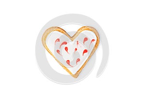Heart shaped cookie decorated with sugar icing isolated on white
