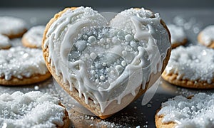 A heart shaped cookie with icing on it.