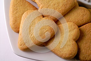 Heart shaped cookies in a dish