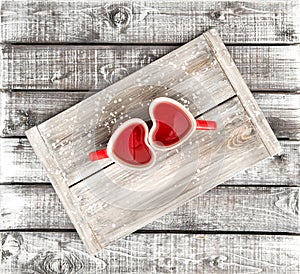 Heart shaped cups red drink Valentines day card