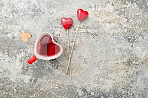 Heart shaped cups red tea drink Valentines day