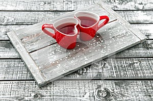 Heart shaped cups red tea drink Valentines day