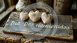 Heart-Shaped Decorations on \'Dia dos Namorados\' Text Board