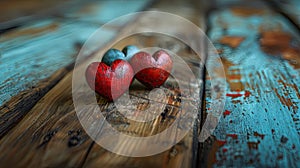 Heart-Shaped Decorations on Rustic Wooden Table