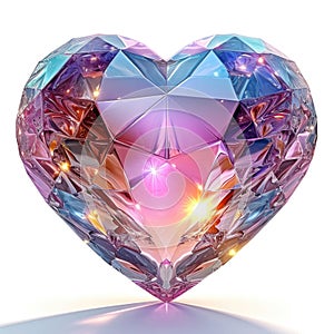 A heart shaped diamond on a white surface, St. Valentines day symbol