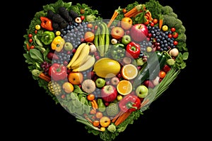 heart shaped dishes of high fiber healthy foods