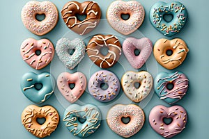 Heart shaped donut pattern. Generative AI