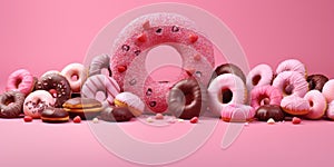 Heart shaped donut. Valentine\'s Day in February. Decorations for the day of love. Valentine Strawberry