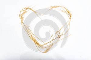 Heart-shaped dried wheat on a pink background