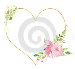 Heart shaped elegant floral frame watercolor raster illustration