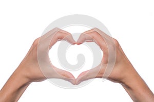 Heart shaped female hands on white background - Love Sign