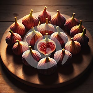 Heart-shaped figs. White background. Insulation. Generative AI