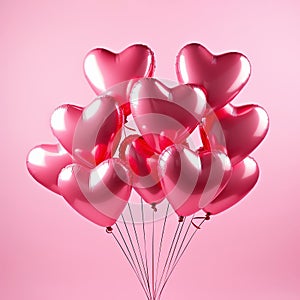 Heart shaped floated balloons over the pink wall, Valentine\'s day gift,