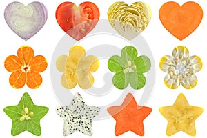 Heart shaped, flower shaped and star shaped fruit and vegetable