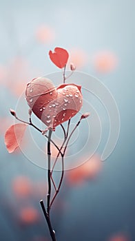 A heart shaped flower with water drops on it, AI