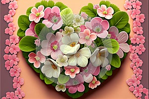 Heart shaped flowers, spring primroses. Generative AI