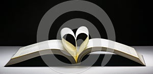 Heart-shaped folding book in the backdrop, Concept ideas for reading and love, soft-focus bokeh background