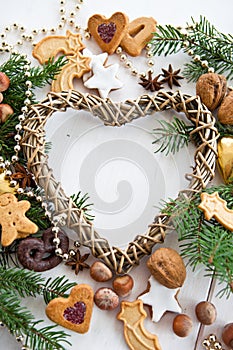 Heart-shaped frame with christmas decoration