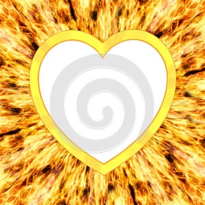 Heart shaped frame on flame background