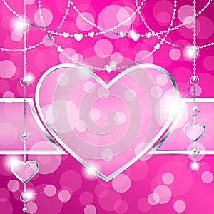 Heart-shaped frame on sparkly hot pink background
