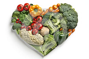 Heart shaped Fresh Vegetables detox diet and immune boosting food concept.