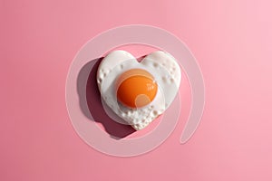 Heart shaped fried egg top view. Generate ai