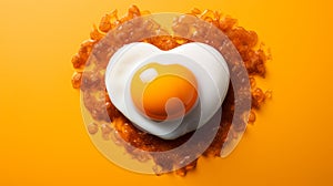 Heart Shaped Fried Egg on Vibrant Background Love Breakfast