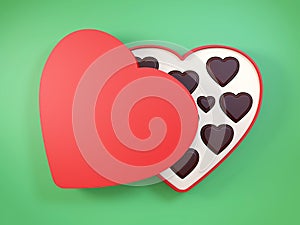 Heart shaped gift box having chocolates. 3D.