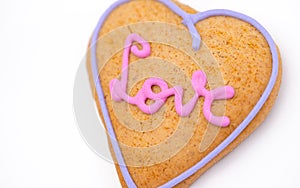 Heart shaped gingerbread, gray/white background. Valentines day symbol