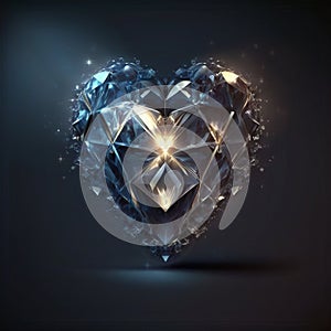 A heart shaped glowing diamond generative AI