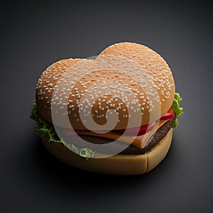 Heart Shaped Hamburger Digital Art Illustration