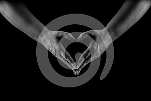 Heart Shaped Hands isolated, Black and white, Helping hand, Concept of care