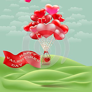 Heart-shaped hot air balloon taking off. EPS 10