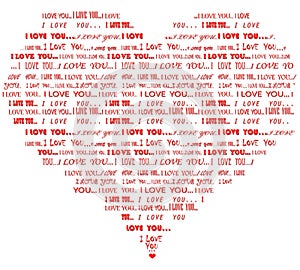 Heart shaped I love you red word cloud