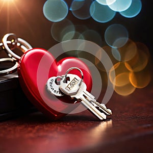 Heart shaped keychain with keys, symbolizing unlocking of love and romance to celebrate Valentine\'s Day