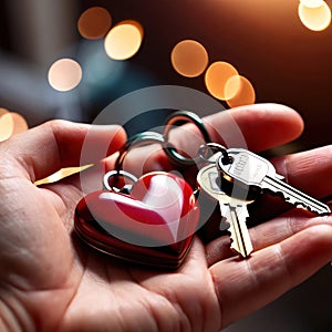 Heart shaped keychain with keys, symbolizing unlocking of love and romance to celebrate Valentine\'s Day