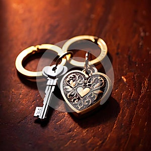 Heart shaped keychain with keys, symbolizing unlocking of love and romance to celebrate Valentine\'s Day