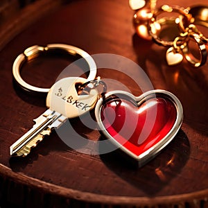 Heart shaped keychain with keys, symbolizing unlocking of love and romance to celebrate Valentine\'s Day