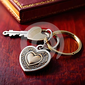 Heart shaped keychain with keys, symbolizing unlocking of love and romance to celebrate Valentine\'s Day