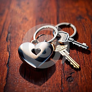 Heart shaped keychain with keys, symbolizing unlocking of love and romance to celebrate Valentine\'s Day