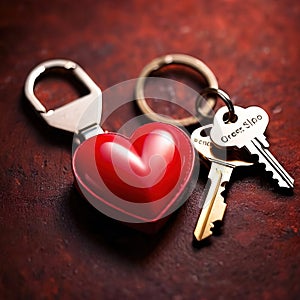 Heart shaped keychain with keys, symbolizing unlocking of love and romance to celebrate Valentine\'s Day