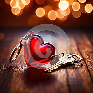 Heart shaped keychain with keys, symbolizing unlocking of love and romance to celebrate Valentine\'s Day