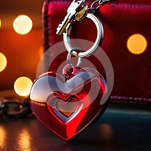 Heart shaped keychain with keys, symbolizing unlocking of love and romance to celebrate Valentine\'s Day